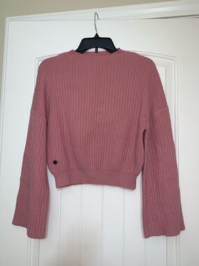 Buckle Fade by BKE Ribbed Cropped Wide Sleeve Crewneck Sweater Dusty Rose Small